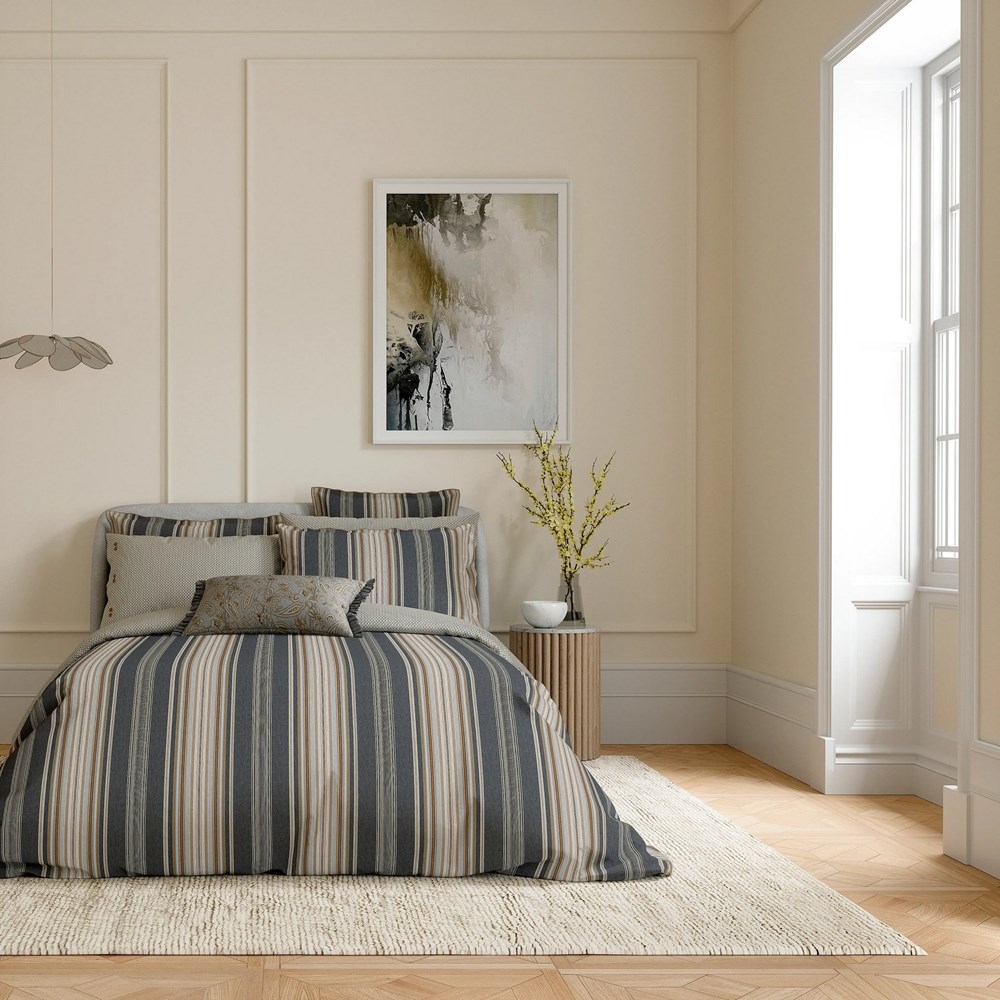 Oscar Stripe Bedding by Bedeck of Belfast in Charcoal Tan